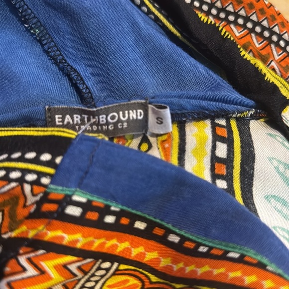 Earthbound Trading Co flowy Aztec print split neckline drawstring hoodie top. - Picture 6 of 6